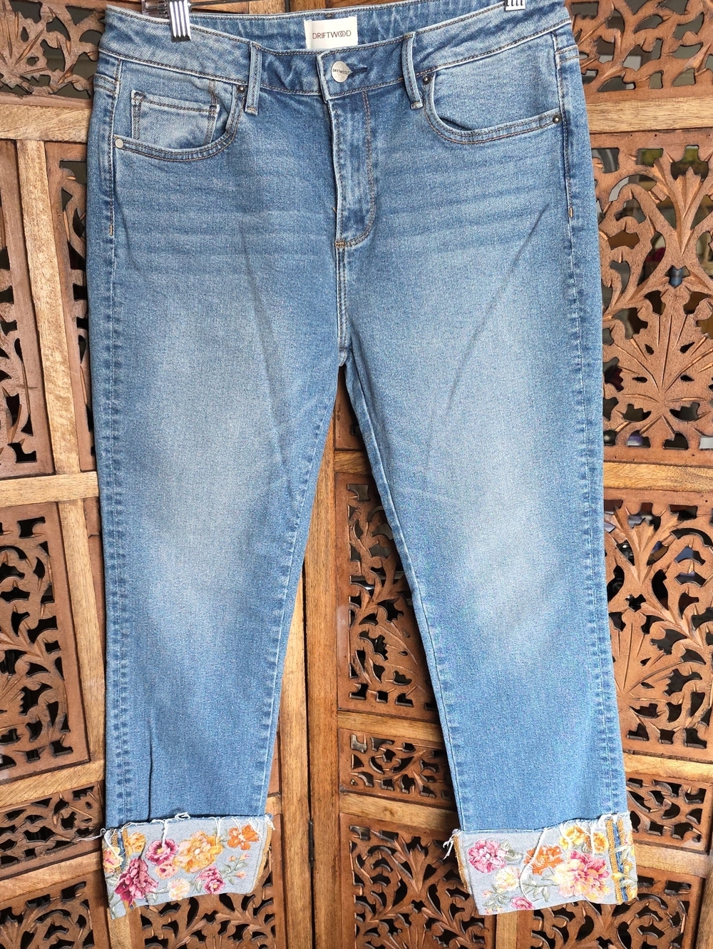 Driftwood Light Blue Embroidered Cuff Women's Jeans